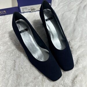 Stuart Weitzman Size 8M Anna Navy Peau Vintage Block Heel Square Toe Shoes New